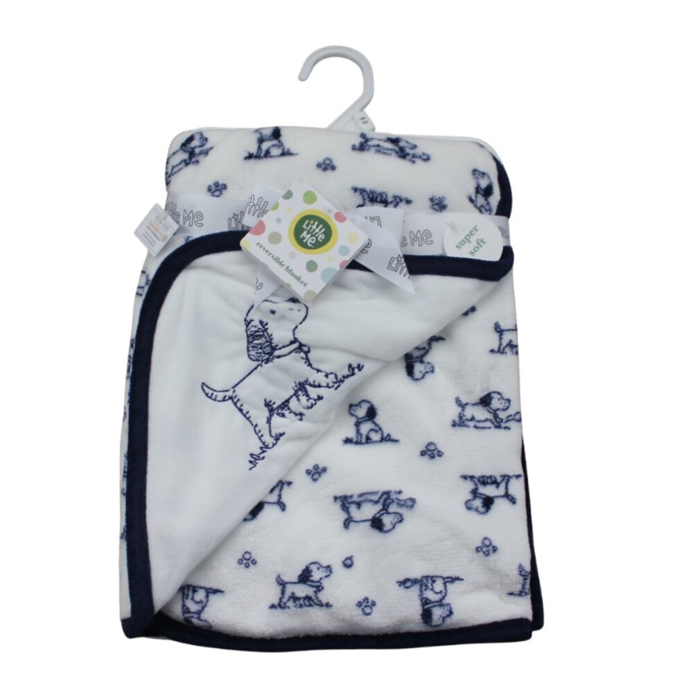 Little Me Baby Blanket Puppy Dog White Navy Blue Infant Boy Soft Cuddly NWT RARE